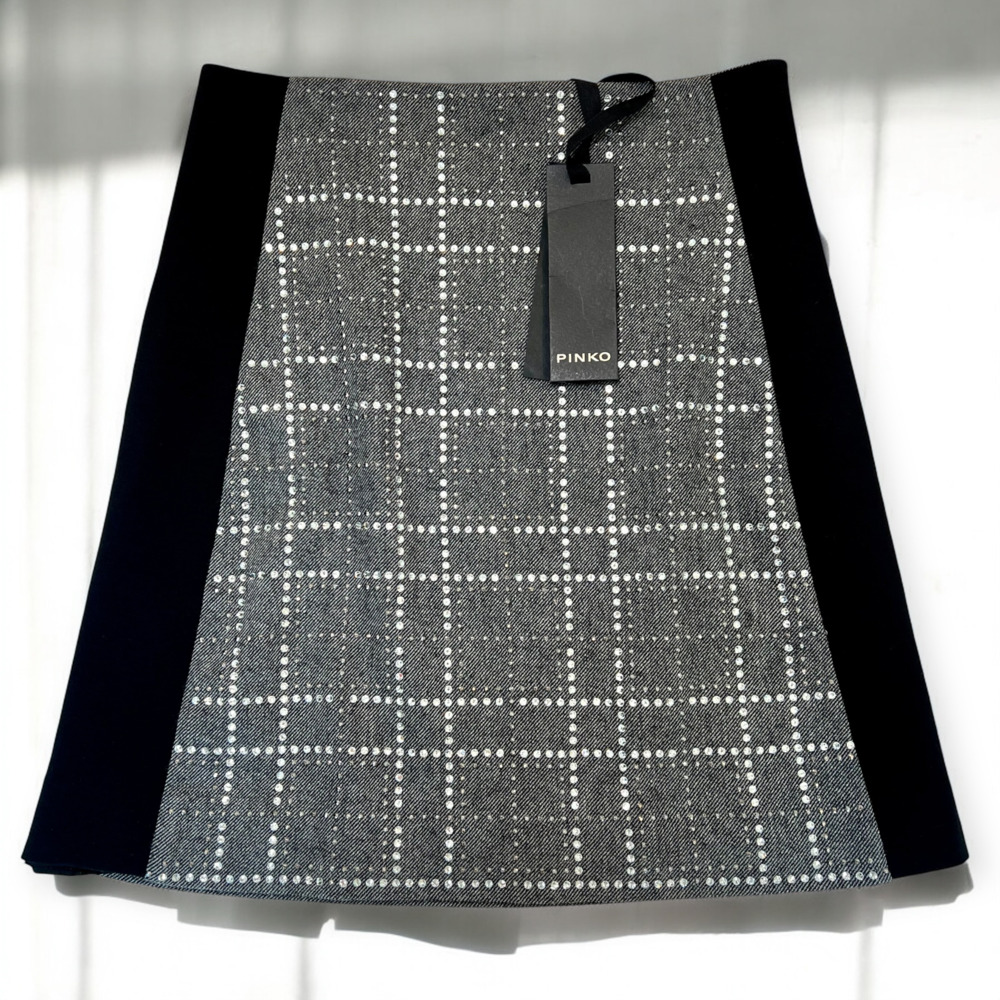 Pinko Embellished Mini Skirt Gray Black Viscose Rhinestone IT 38 US 2 Small NWT - Picture 1 of 6